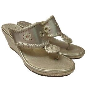 Jack Rogers Gold Shelby Vacation Resort Espadrille Rope Wedge Sandals Size 7.5M